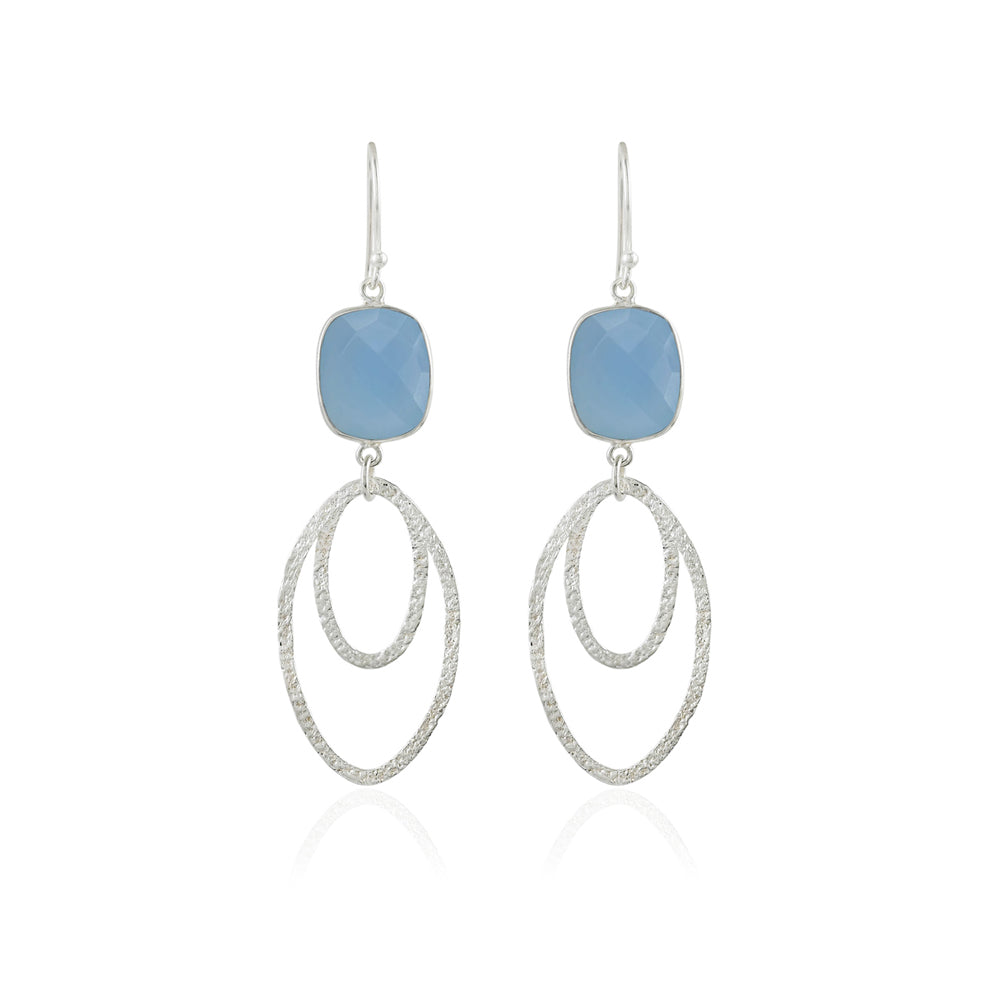 Ovate Silver Earrings with Blue Chalcedony