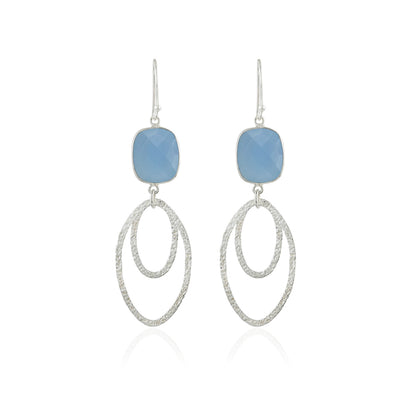 Ovate Silver Earrings with Blue Chalcedony