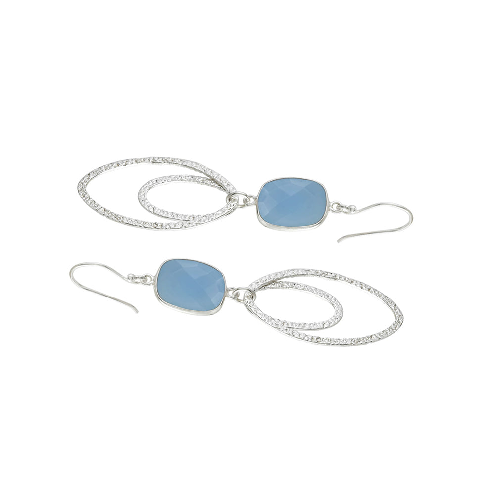 Ovate Silver Earrings with Blue Chalcedony