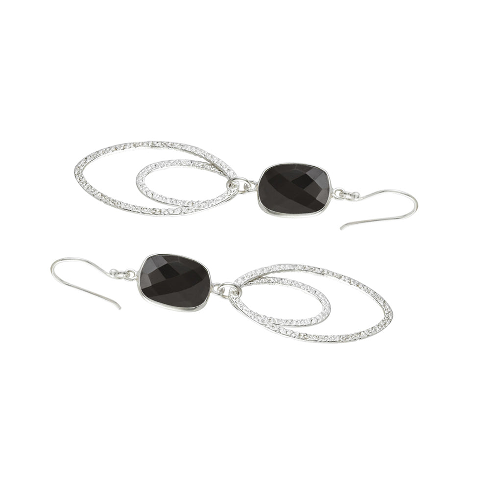 Ovate Silver Earrings with Black Onyx