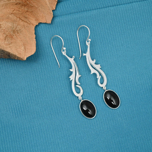 Spunky Silver Earrings with Black Onyx