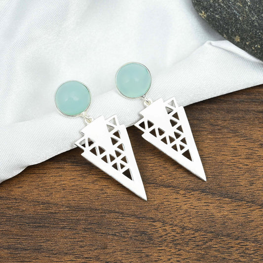 Adair Silver Earrings with Blue Chalcedony