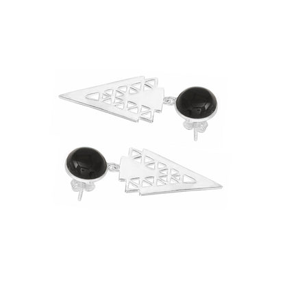 Dazzling silver earrings with black onyx gemstones in protective bezel settings.