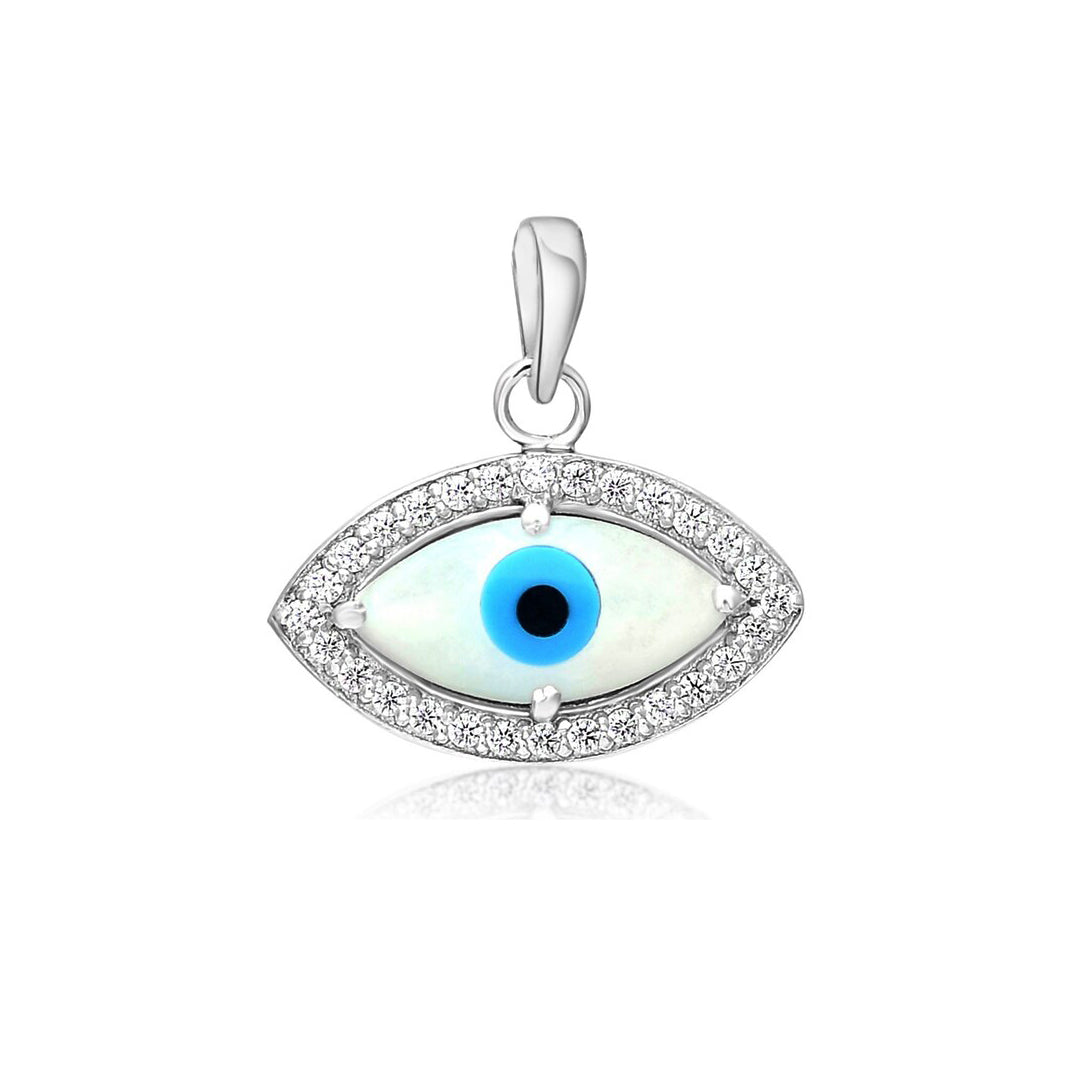Sparkling Evil Eye Amulet in Sterling Silver with CZ Accents