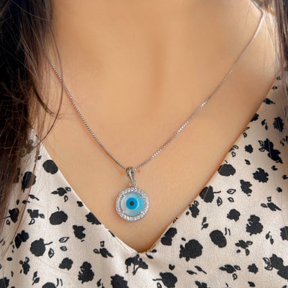 Protective Evil Eye Amulet Pendant with CZ Clusters