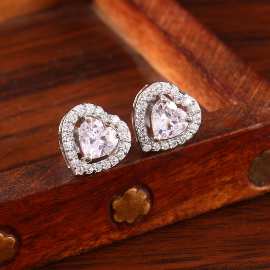Sparkling Cluster Heart Silver Studs with Cubic Zirconia