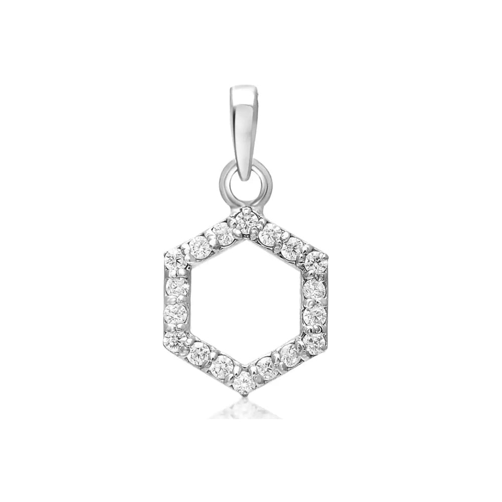 Hexagon Shaped Hollow Silver pendant in Cubic Zirconia with chain