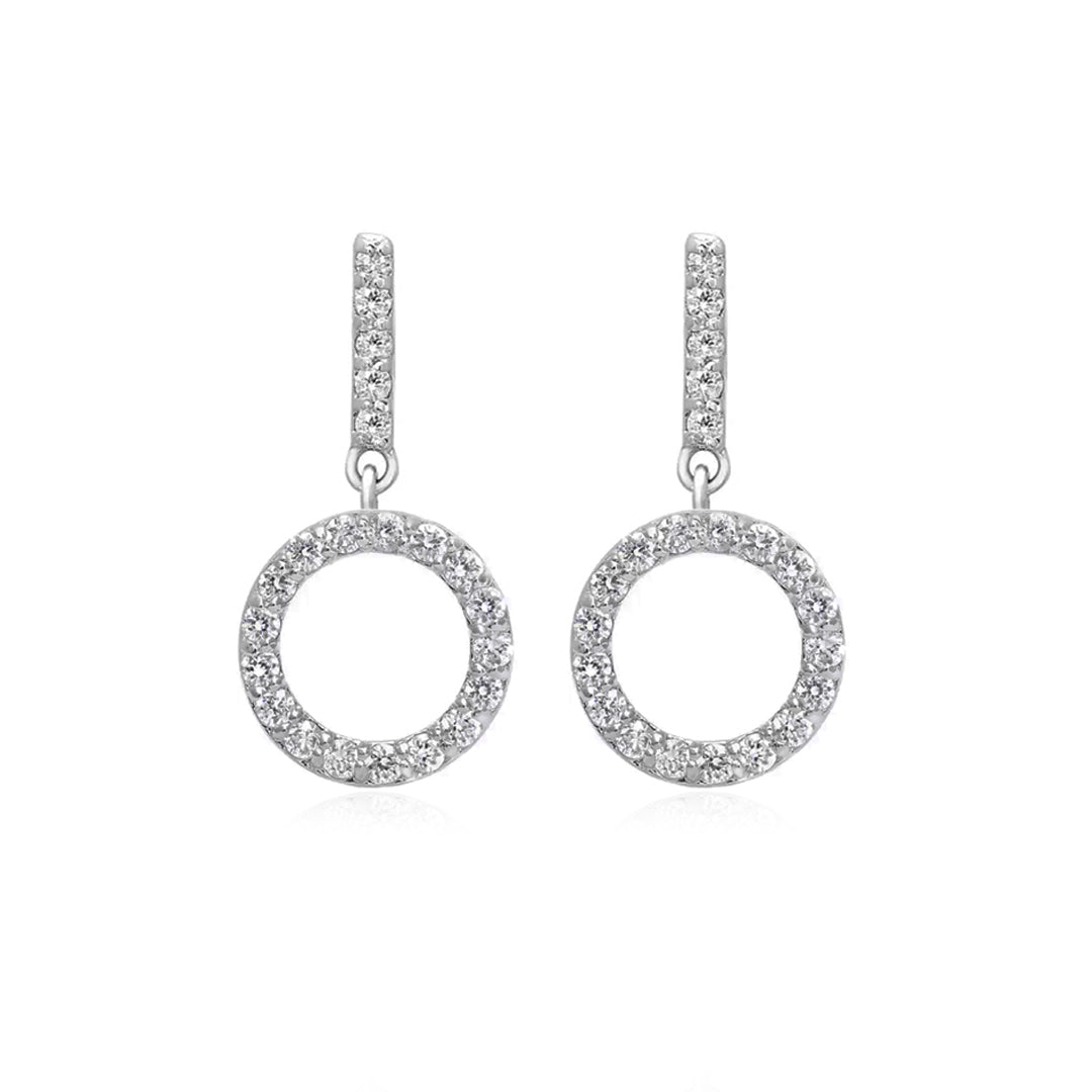 Long Circle Hollow Silver Earrings with Cubic Zirconia