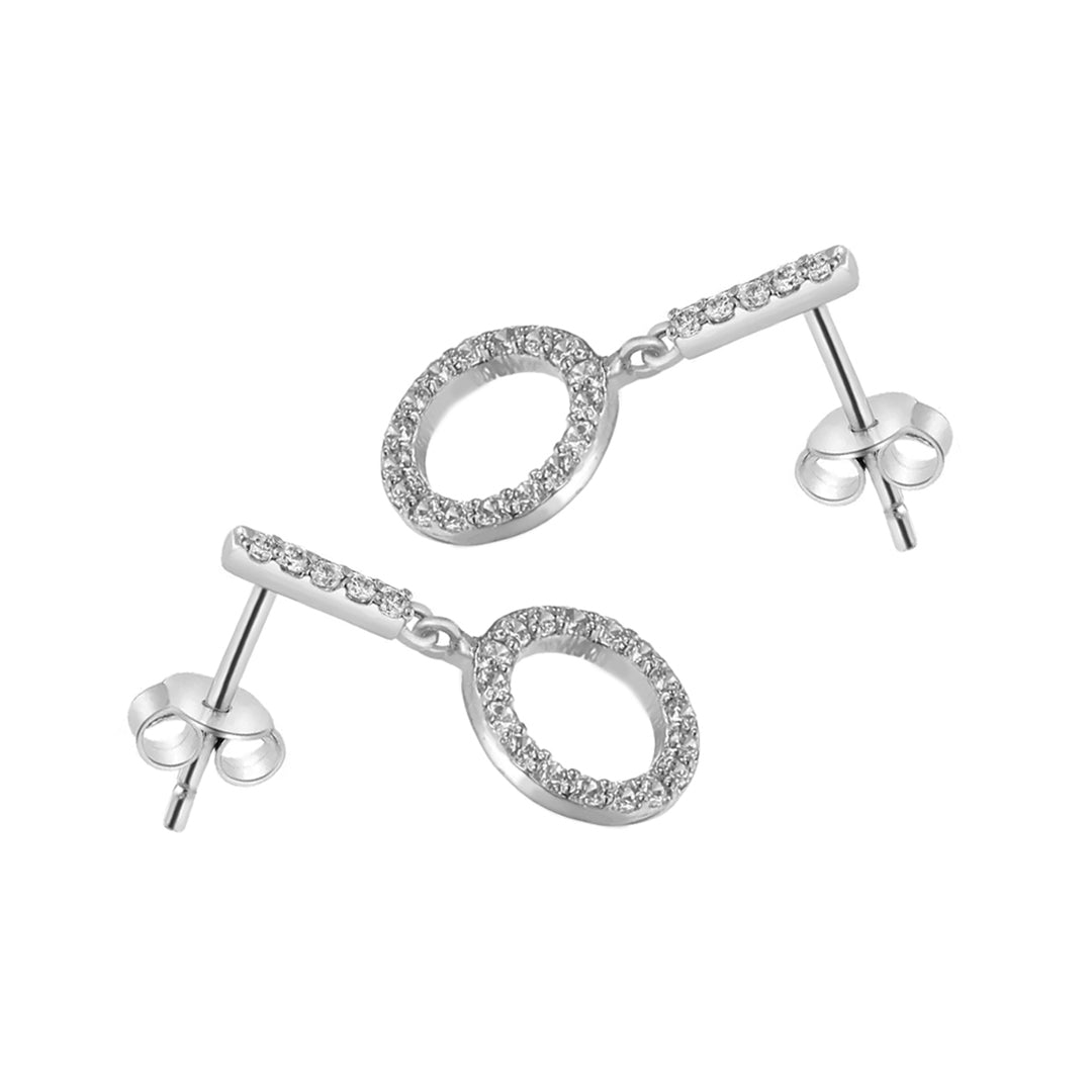 Long Circle Hollow Silver Earrings with Cubic Zirconia