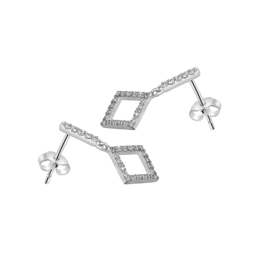 Long Square Hollow Silver Earrings with Cubic Zirconia