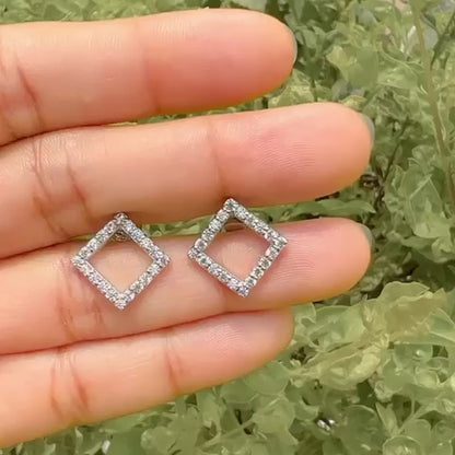 Square Hollow Silver Studs with Cubic Zirconia