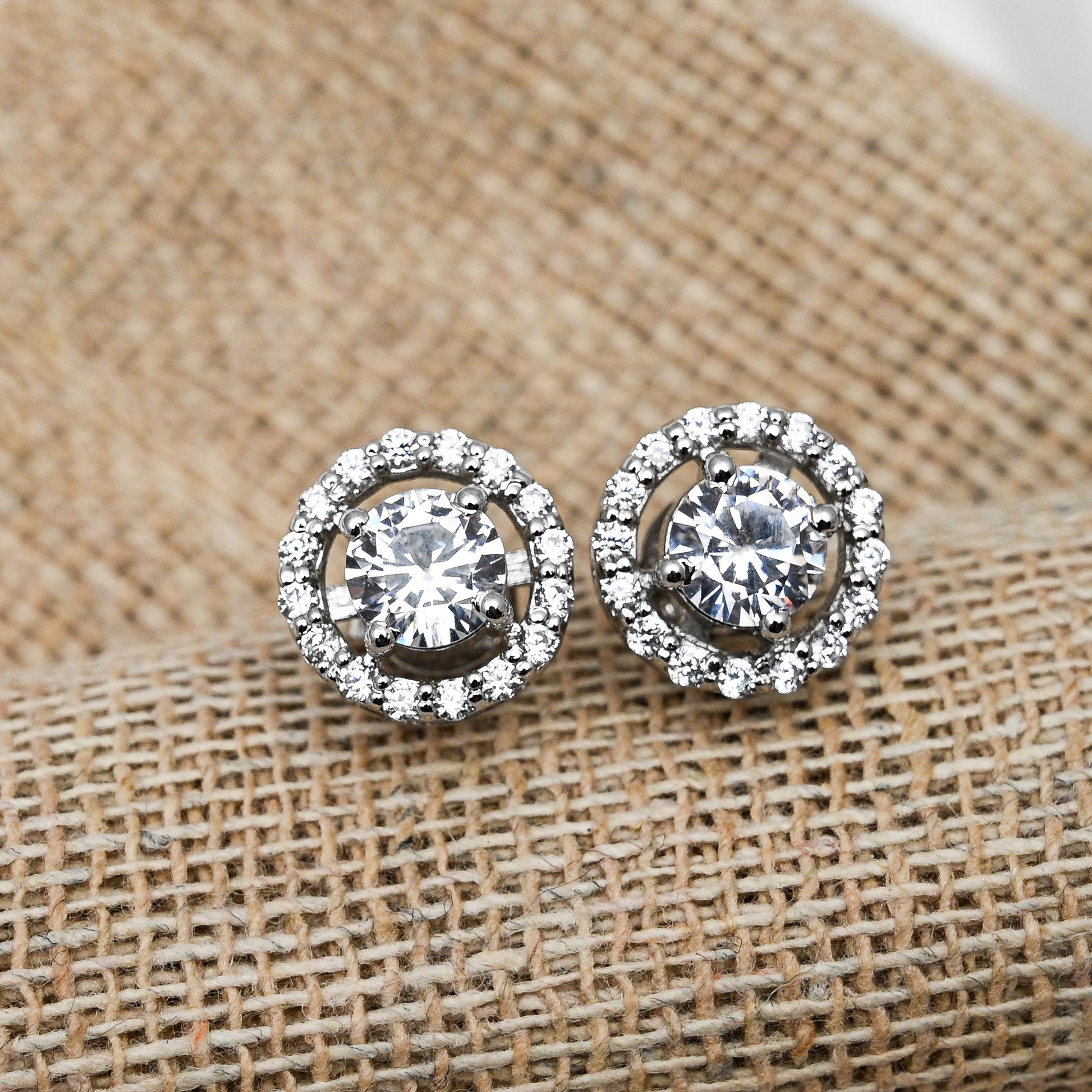 Round Cubic Zirconia Cluster Earrings in Silver