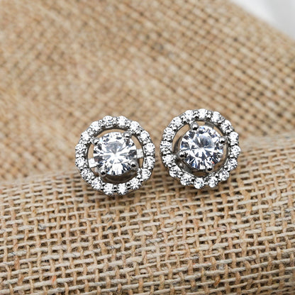 Round Cubic Zirconia Cluster Earrings in Silver