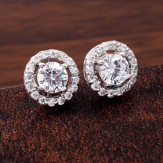 Clustered CZ Round Studs in Sterling Silver for Added Brilliance