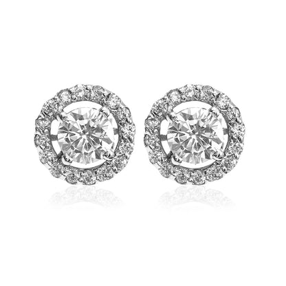 Chic Clustered Round Silver Stud Earrings with CZ