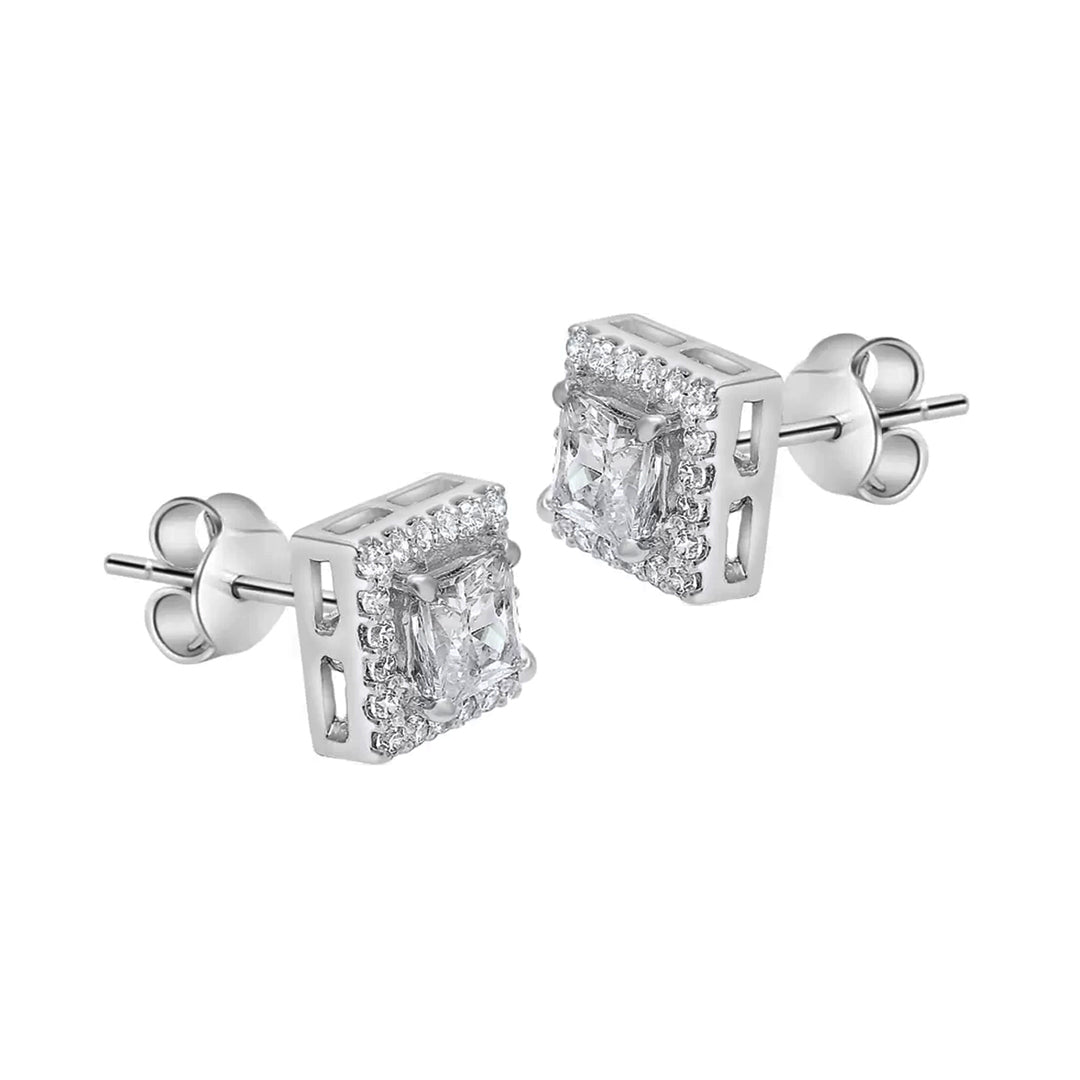Clustered Square Sterling Silver Stud Earrings with CZ