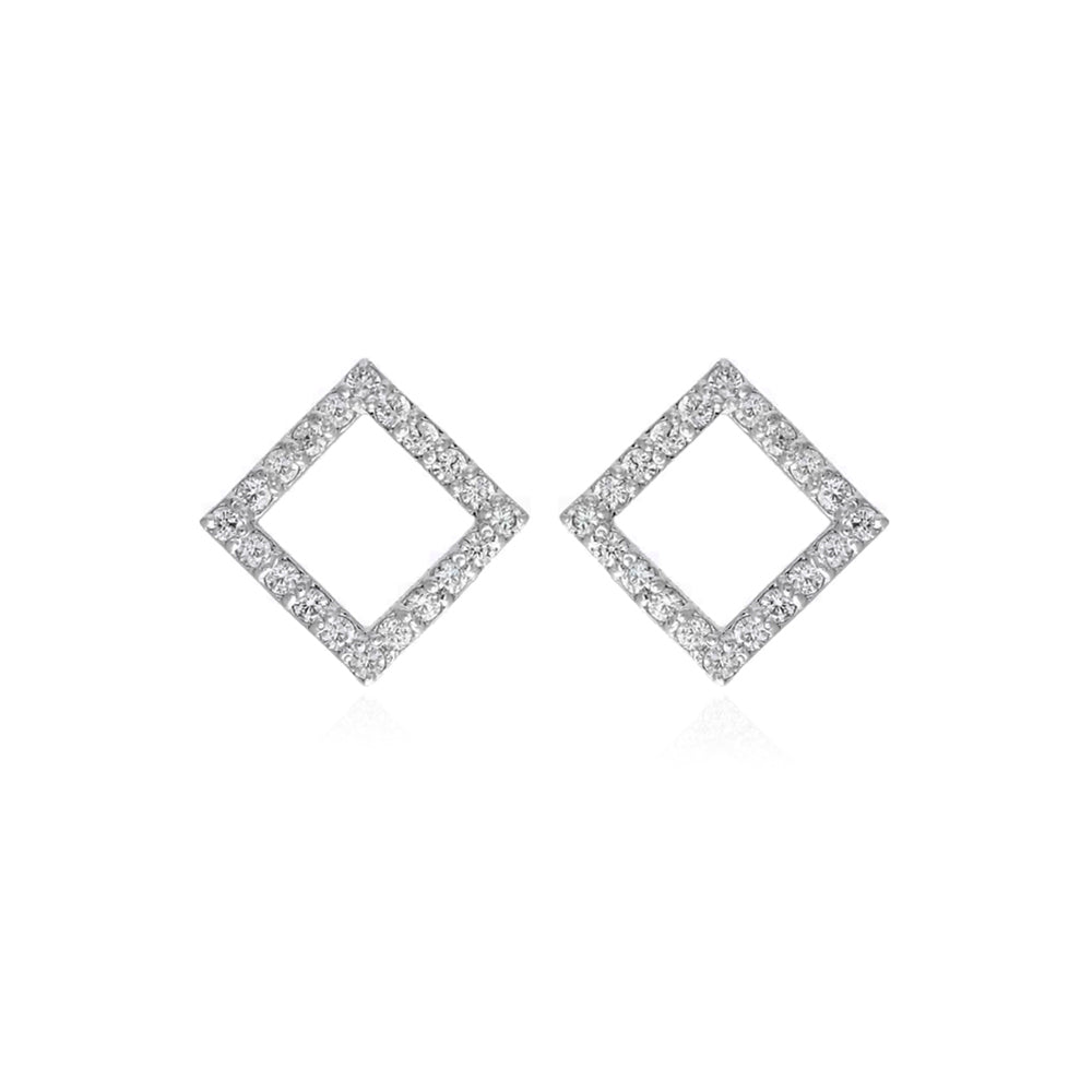 Square Hollow Silver Studs with Cubic Zirconia