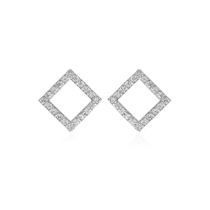 Square Hollow Silver Studs with Cubic Zirconia