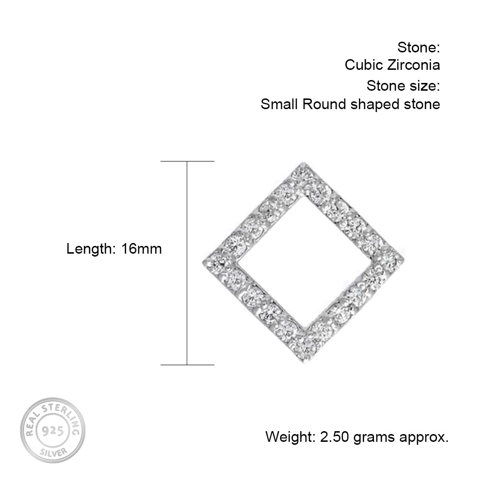 Square Hollow Silver Studs with Cubic Zirconia