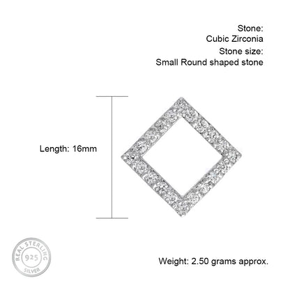 Square Hollow Silver Studs with Cubic Zirconia