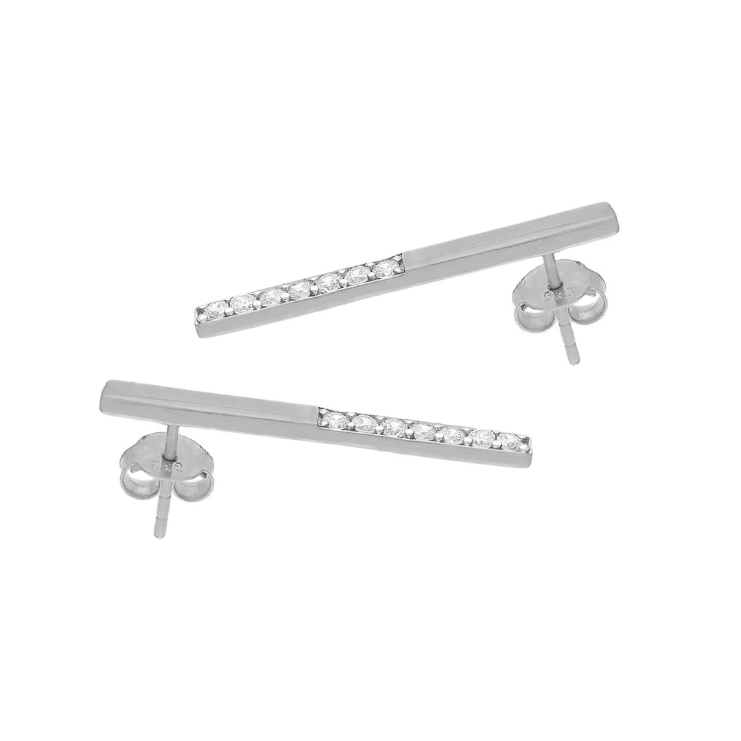 Straight Line Silver Earrings with Cubic Zirconia
